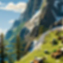 Minecraft mountain peak overlooking vast landscape