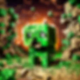 An explosion caused by a creeper in a Minecraft landscape
