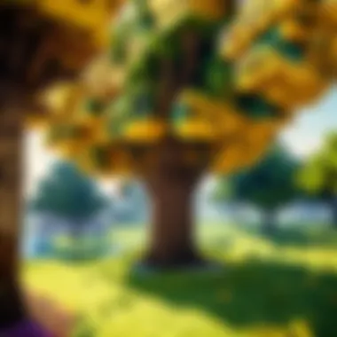 Bustling Bee Activity Minecraft bees buzzing around a vibrant beehive tree