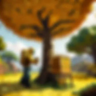 Honey Harvesting Moment Minecraft player harvesting honey from a beehive tree