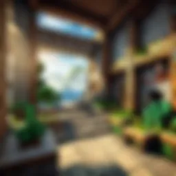 Blocky landscape with shimmering water and lush greenery