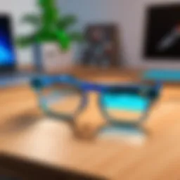Stylish blue light glasses on a sleek wooden desk