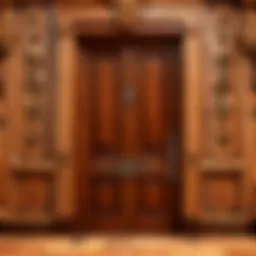 Exquisite brown wood door with intricate carvings