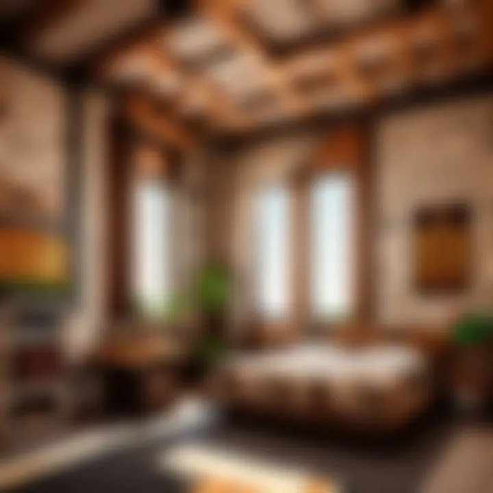 A creative interior of a Minecraft structure showing unique furniture arrangements and decoration.