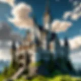 A majestic castle built in Minecraft showcasing intricate architectural designs with towers and battlements.