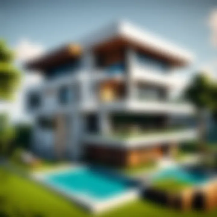 A close-up of a modern house in Minecraft featuring sleek lines and a minimalist aesthetic.