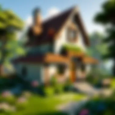 A cozy cottage surrounded by nature in Minecraft, highlighting creative landscaping.