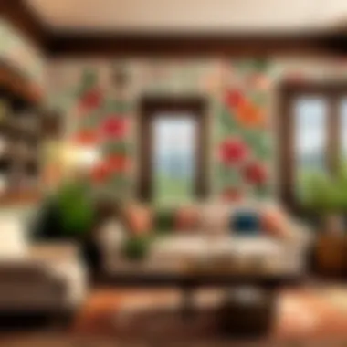 Floral Wallpaper in Cozy Cottage Core Living Room Whimsical floral wallpaper in a cozy living room