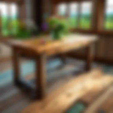 Rustic Wooden Table with Wildflowers in Cottage Core Decor Rustic wooden table adorned with fresh wildflowers