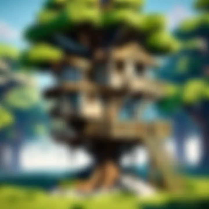 An elegant treehouse nestled in the branches in Minecraft
