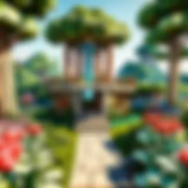 Whimsical Garden Project A whimsical small garden with flowers and a bench in Minecraft