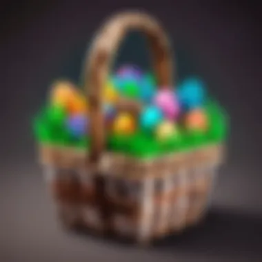 Vibrant Minecraft themed Easter basket filled with game-inspired items