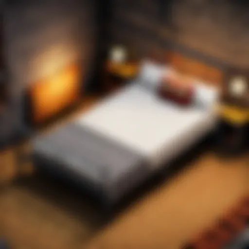 Overview of an Iron Farm Bed setup in Minecraft
