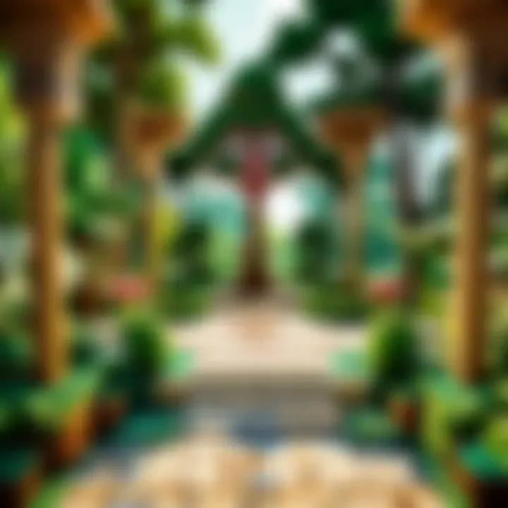 Botanical garden with wooden embellishments in Minecraft