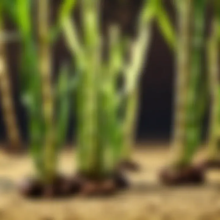 Delicate roots of lucky bamboo intertwined in a glass vase