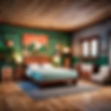 Furniture arrangement in a Minecraft-themed room