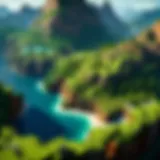 Top view of Minecraft world landscape with coordinates displayed