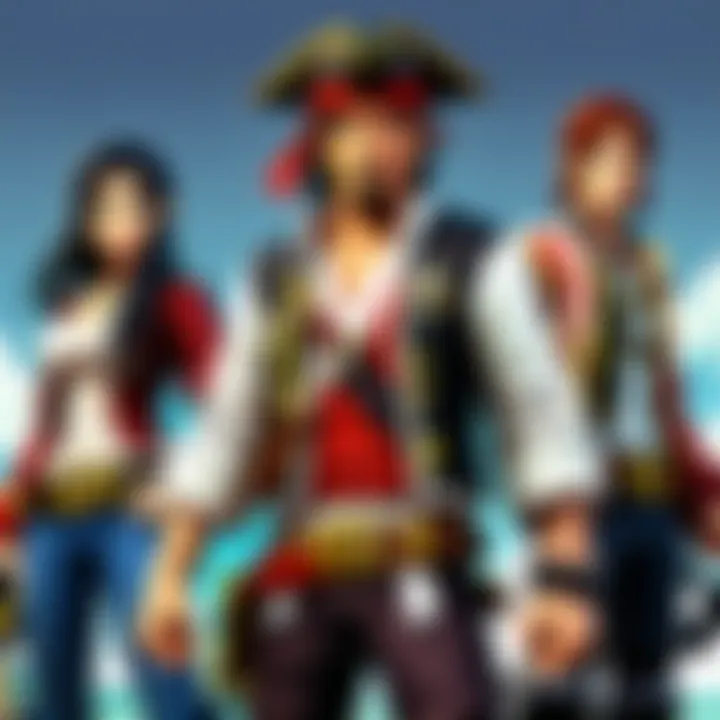 Intricate artwork showcasing a group of diverse pirate crew members engaging in a heated debate