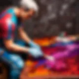 Artisan applying vibrant dye on leather piece