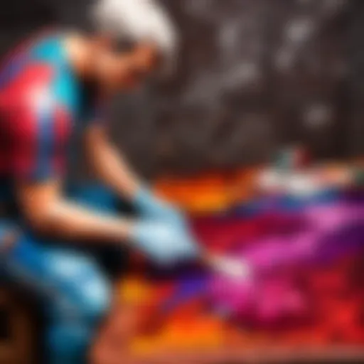 Artisan applying vibrant dye on leather piece
