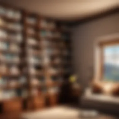 Cozy Reading Corner Integration Dark wood ladder bookshelf integrated into a cozy reading nook