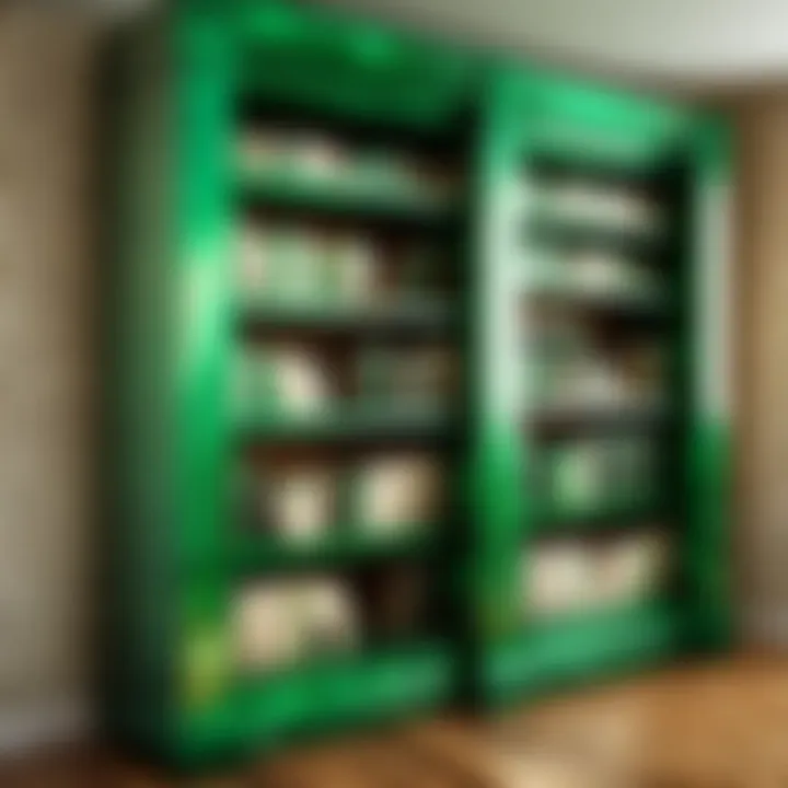 Emerald Green Bookshelf with Botanical Accents