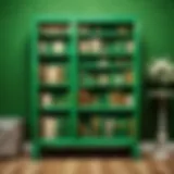 Emerald Green Bookshelf with Vintage Decor