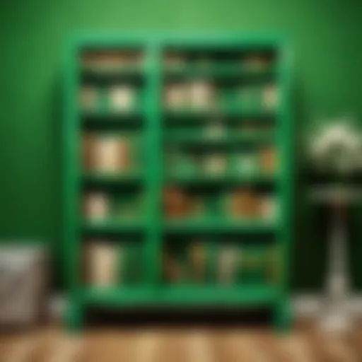 Emerald Green Bookshelf with Vintage Decor