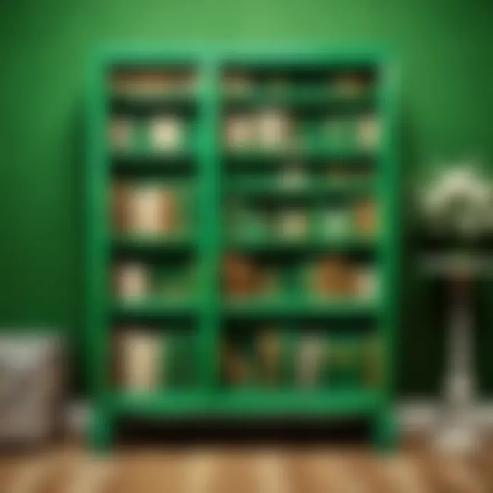 Emerald Green Bookshelf with Vintage Decor