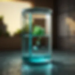 Transparent glass container reflecting sunlight
