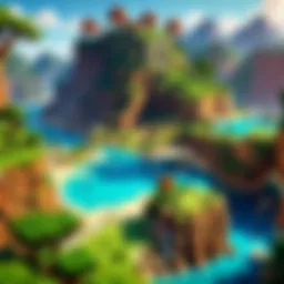 A vibrant landscape depicting various Minecraft-inspired games