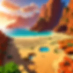 A vibrant landscape showcasing various building elements reminiscent of Minecraft