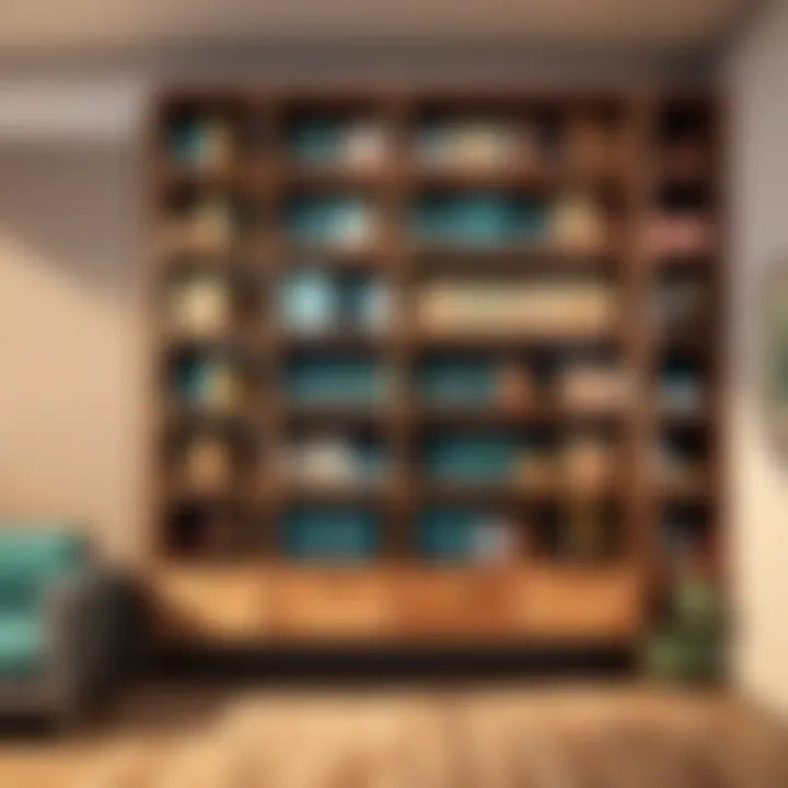 A creative Minecraft build highlighting the aesthetic use of bookcase shelves in a modern setting.