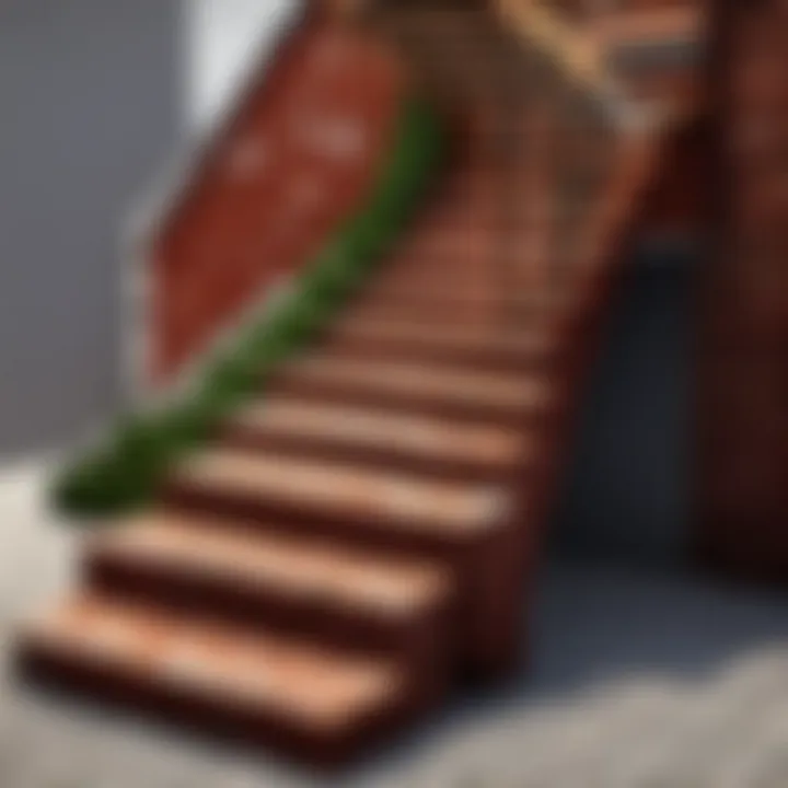 A beautifully designed brick staircase in a Minecraft landscape, showcasing intricate patterns and textures.