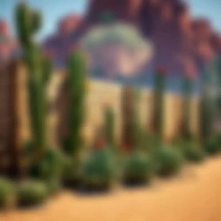 A creative Minecraft structure showcasing aesthetic cactus fencing alongside other building materials