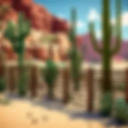 A beautifully designed cactus fence integrating seamlessly into a desert-themed Minecraft build