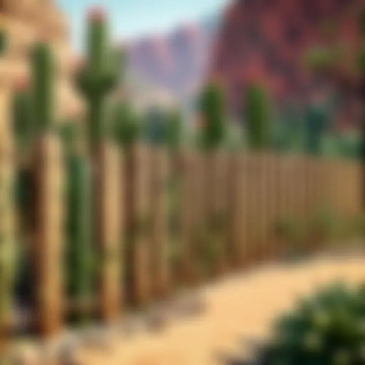 An innovative use of cactus fences as a natural barrier in a Minecraft landscape