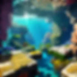 A player exploring a vast underwater biome in Minecraft.