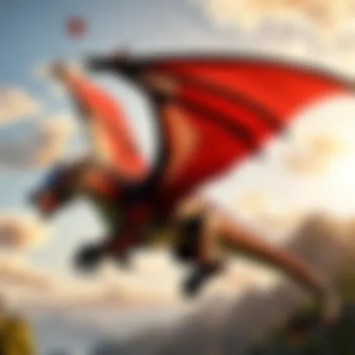 Majestic dragon soaring over a Minecraft landscape