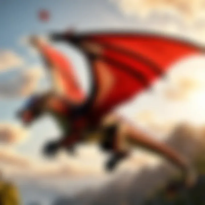 Majestic dragon soaring over a Minecraft landscape