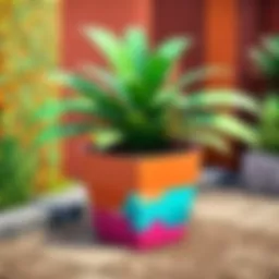 A beautifully designed flat back plant pot in a vibrant Minecraft garden setting