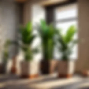 An innovative Minecraft interior featuring multiple flat back plant pots as decorative elements
