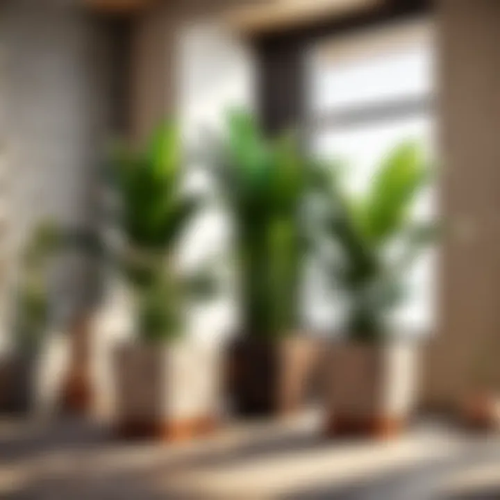 An innovative Minecraft interior featuring multiple flat back plant pots as decorative elements
