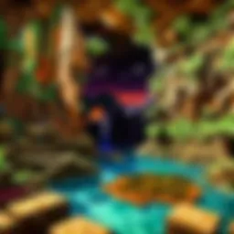 A vibrant Minecraft Pocket Edition landscape showcasing a player's adventure