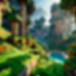 A vibrant landscape in Minecraft showcasing various biomes.
