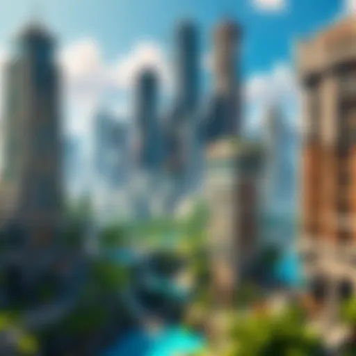 Virtual cityscape in Minecraft server