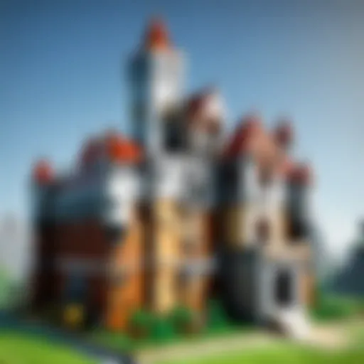 A majestic display of a large Minecraft LEGO fortress