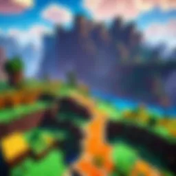 A visually striking landscape of a Minecraft Bedrock server showcasing vibrant blocks and player interactions.