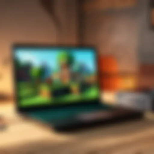 Digital artwork of intricate Minecraft laptop setup