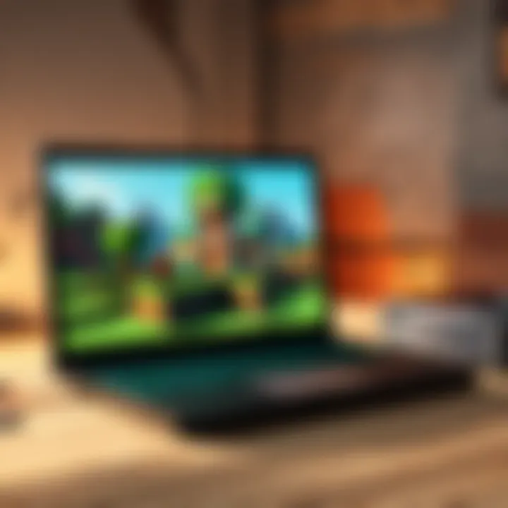 Digital artwork of intricate Minecraft laptop setup